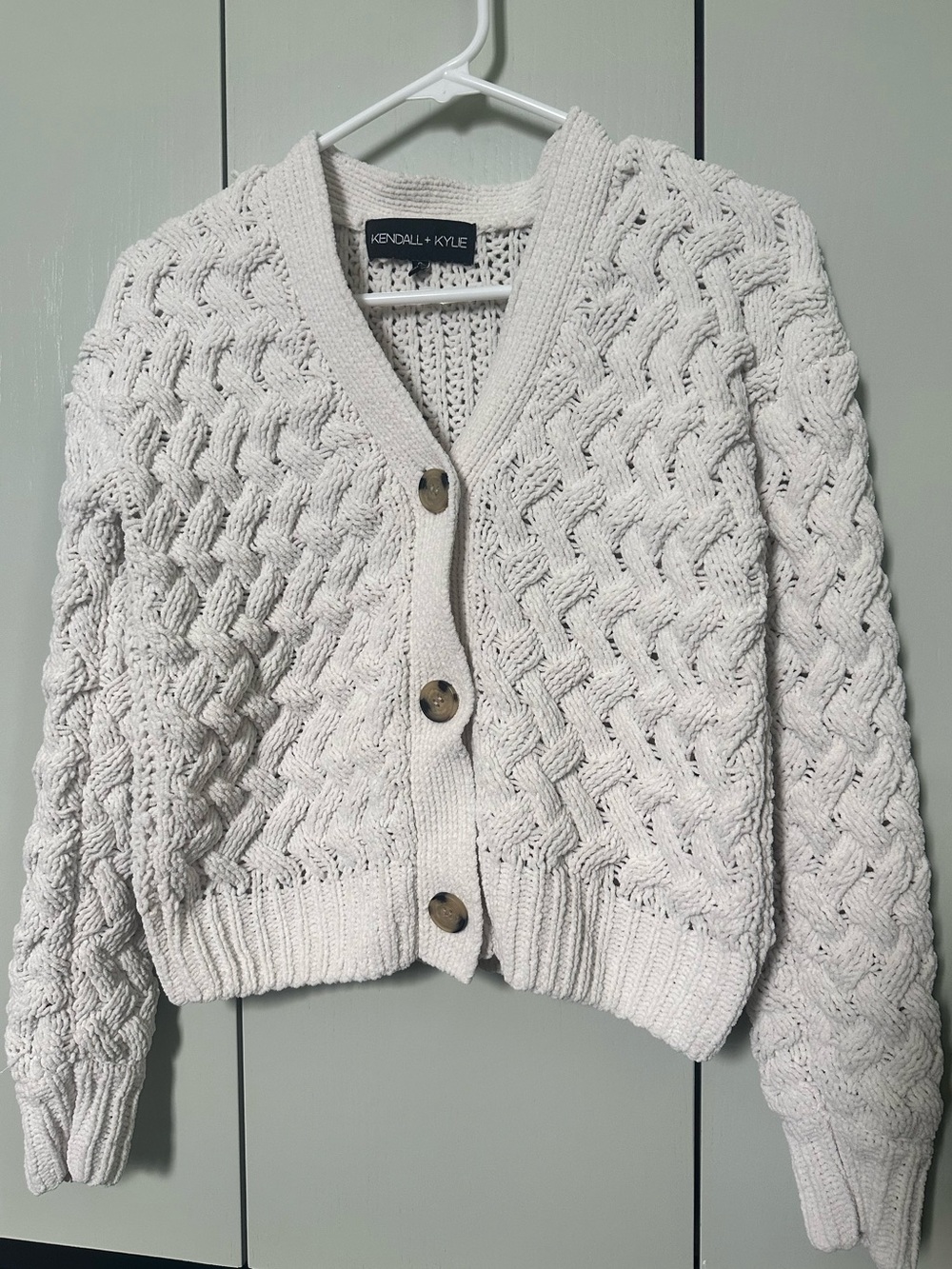 Kendall & Kylie Cream Cable Knit Button-Front Sweater